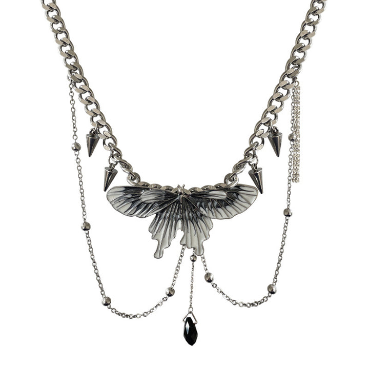 Exaggerated Heavy Industry Butterfly Rivet Tassel Necklace