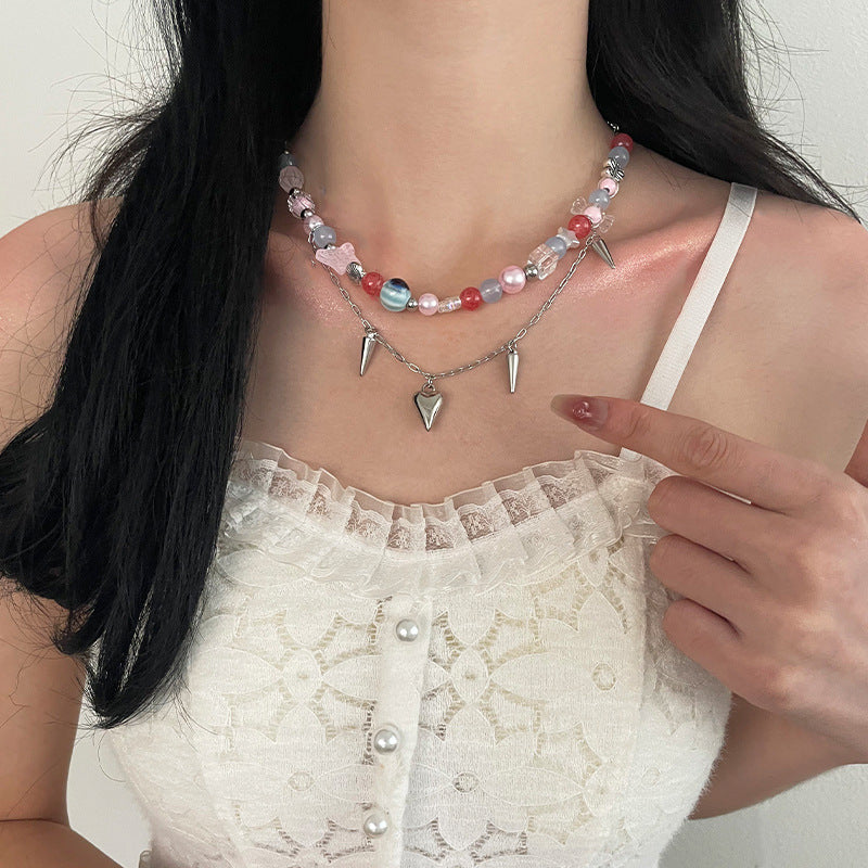 Colorful Beaded Stitching Love Necklace Light Luxury Minority