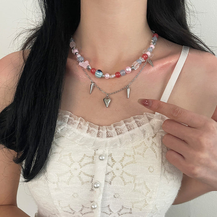 Colorful Beaded Stitching Love Necklace Light Luxury Minority