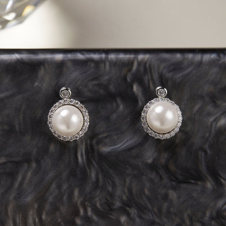 Small Delicate Pearl Zircon Ear Studs