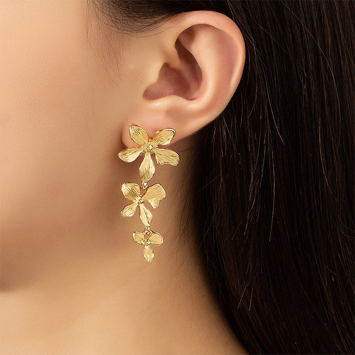Flower Stud Earrings Irregular Exaggerated Long