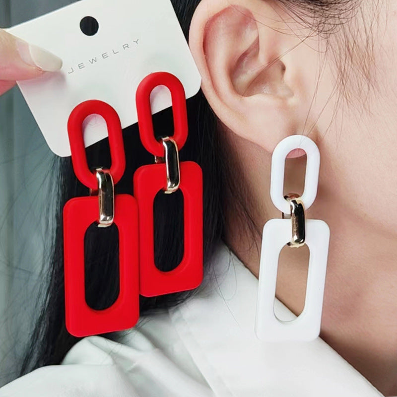 Rectangular Hollow Out Stitching Acrylic Earrings Retro