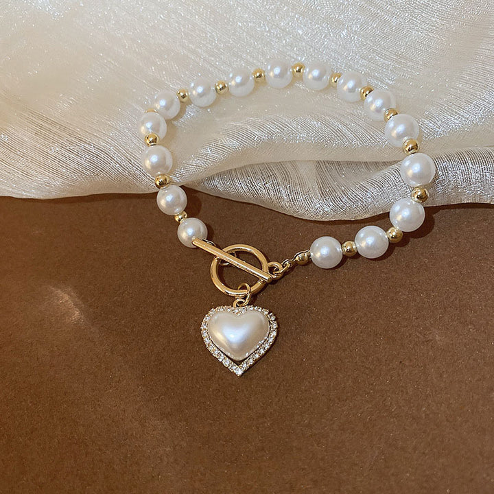 Diamante OT Buckle Pearl Heart Bracelet