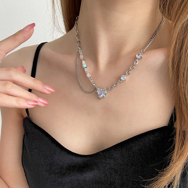 Special-interest Design Beaded Heart-shaped Zircon Necklace