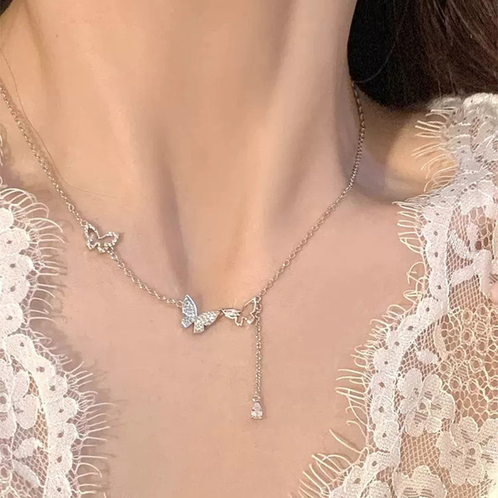 Pillangó nyaklánc női kiegészítők S925 Sterling ezüst könnyű luxus kisebbségi ins