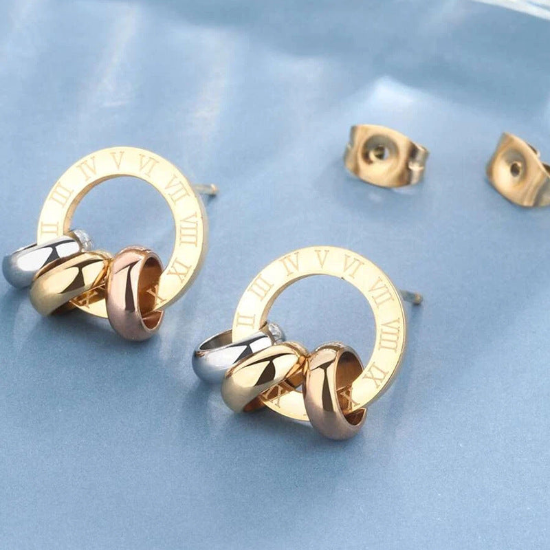 Mode Romeinse cijfers Ring Ear Studs vrouwelijk creatief
