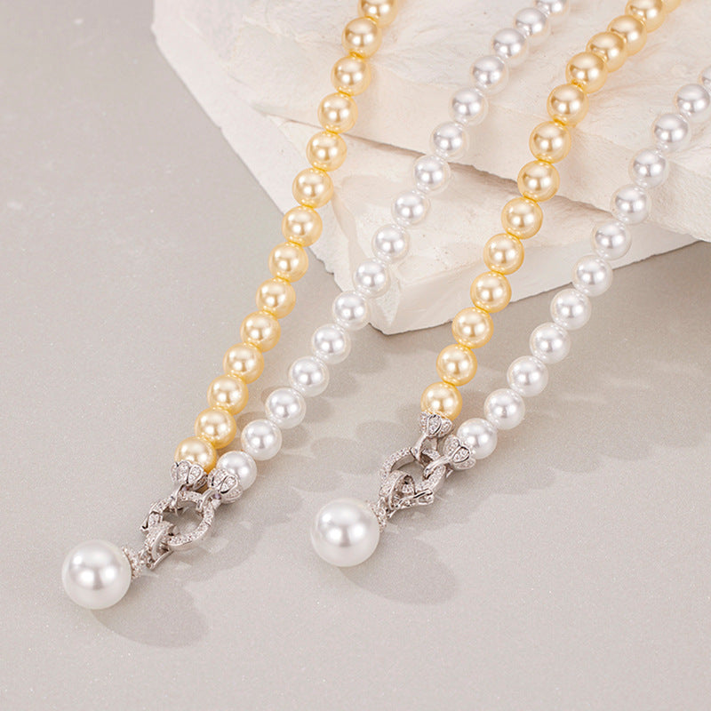 925 Silver Bi-Color Stitching Shijia Shell Pearls ketting Licht Luxe ontwerp Hoge verstand