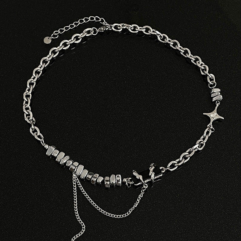 Special-interest Design Black Block Stitching Asterism Cross Necklace