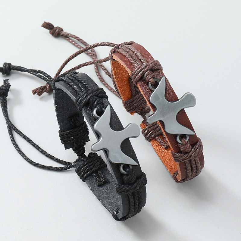 Bracelet en cuir réglable tissé simple à la main créatif