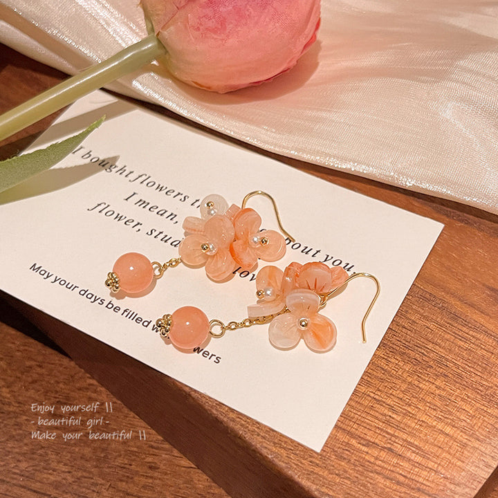 Aguja de plata vibrante tazón de naranja pendientes de flores retro para mujeres