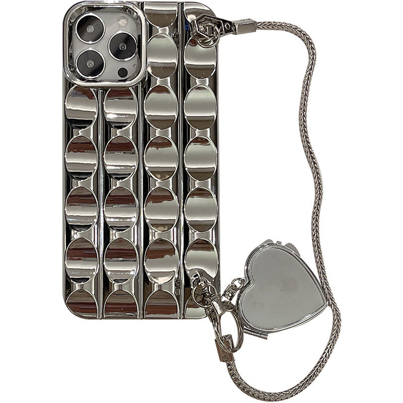 Elektrokaplatma gümüş kalp şekli ayna zinciri telefon kasası