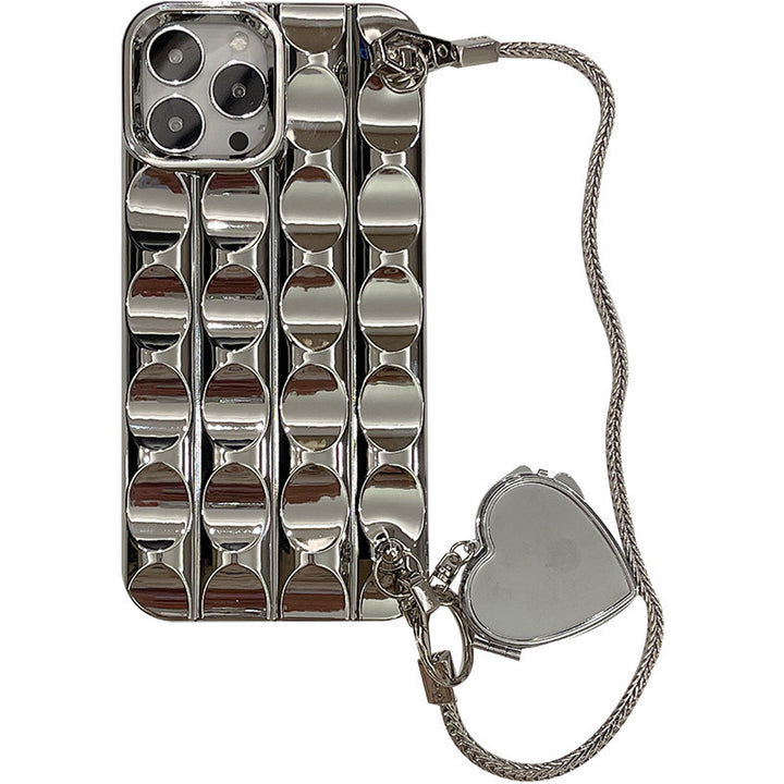 Електроплаване със сребърно сърце форма огледална верига телефон калъф