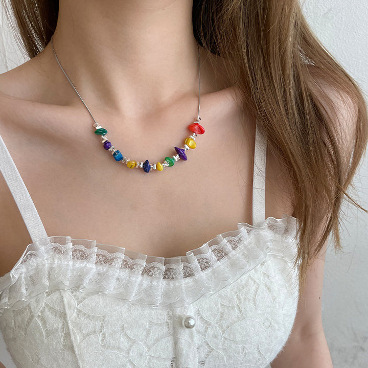 Diseño de interés especial colorido collar de grava para mujeres luz de lujo