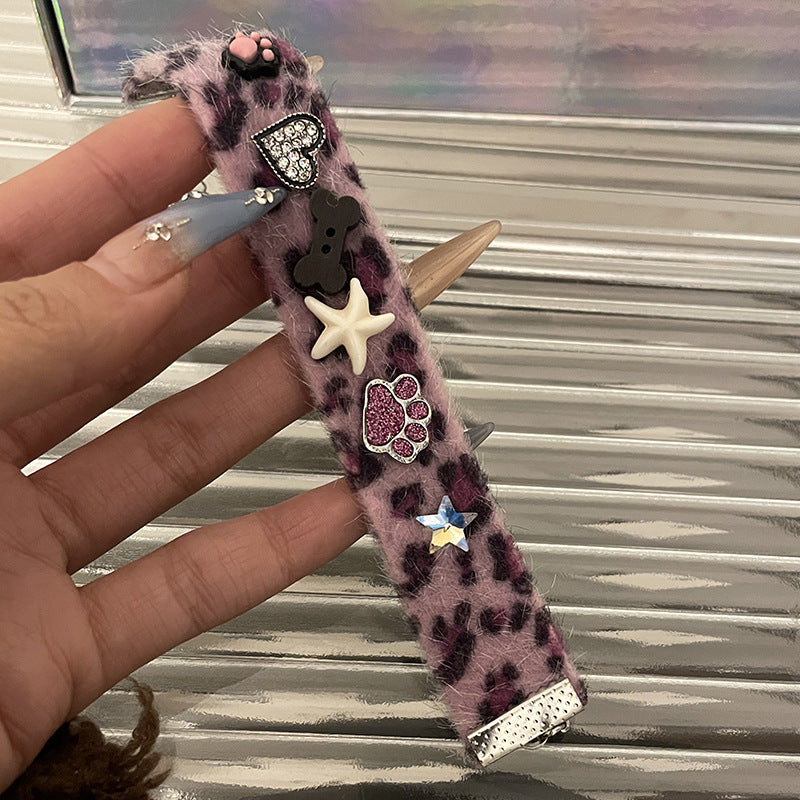 Purple Leopard Print Cat's Paw Heart Bracelet