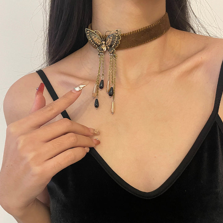 Retro Butterfly Tassel Neckband Necklace