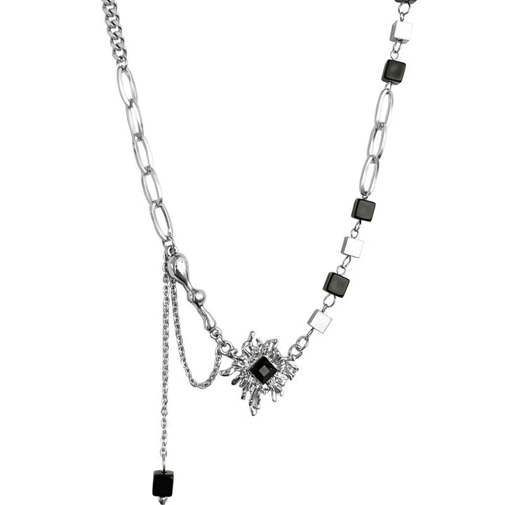 Sweet Cool Ins Hip Hop Black Block Stitching Necklace