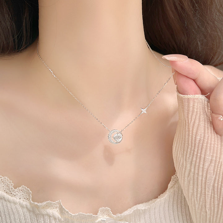 S925 Sterling Silver Star Moon Halskette Frauen Halskette Licht Luxus -Minderheit Schlüsselbein Kette