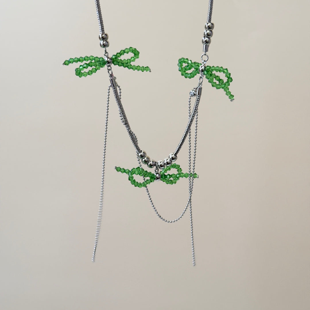Grün gefärbter Glasur Bogen Titanium Stahl Halskette Mehrschichtquasten Quastel