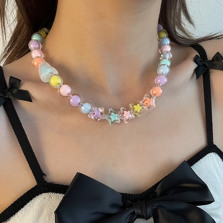 Bonbonfarbene Acryl-Perlennähten Xingx-Halskette