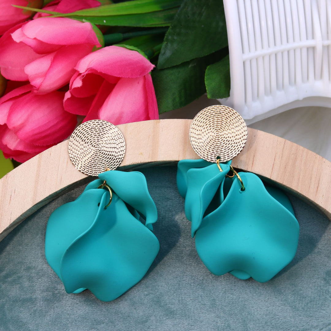 Bohemian Style Tassel Earrings Petals Spray Paint Pleated Candy Color