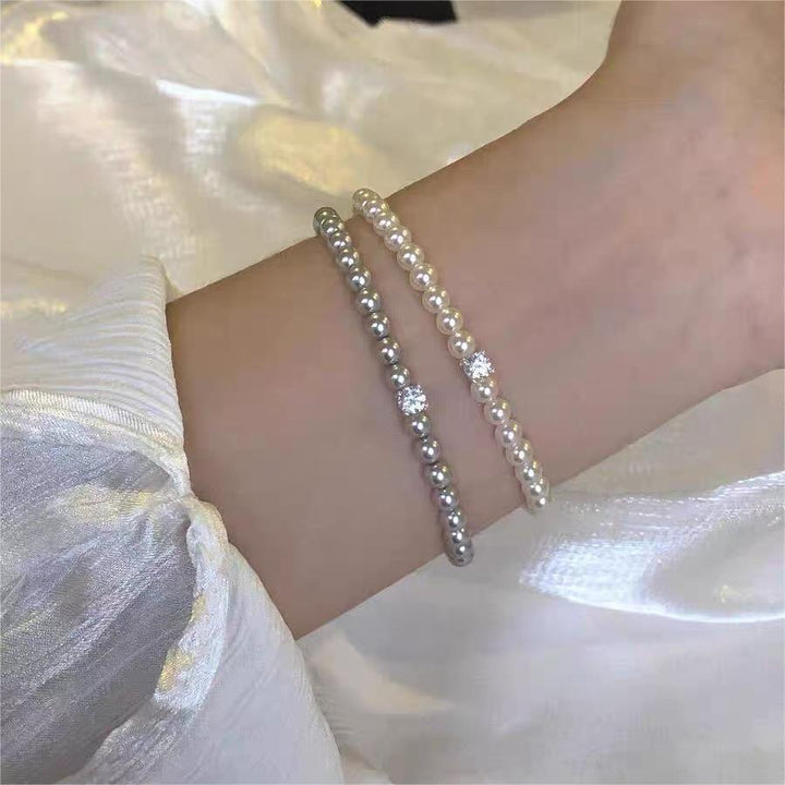 Perfekt sirkel Pearl -armbånd Kvinne Silverzirconium