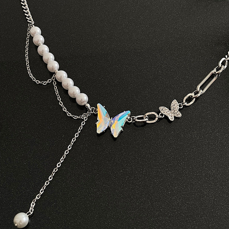 Bunte Diamantschmetterling -Perlenkette Halskette Pearl Quaste