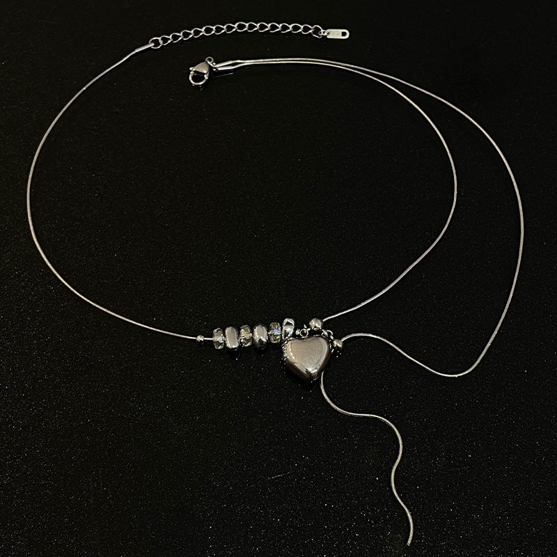 Collar de borla de Heart Tassel de diseño de interés especial Titanium