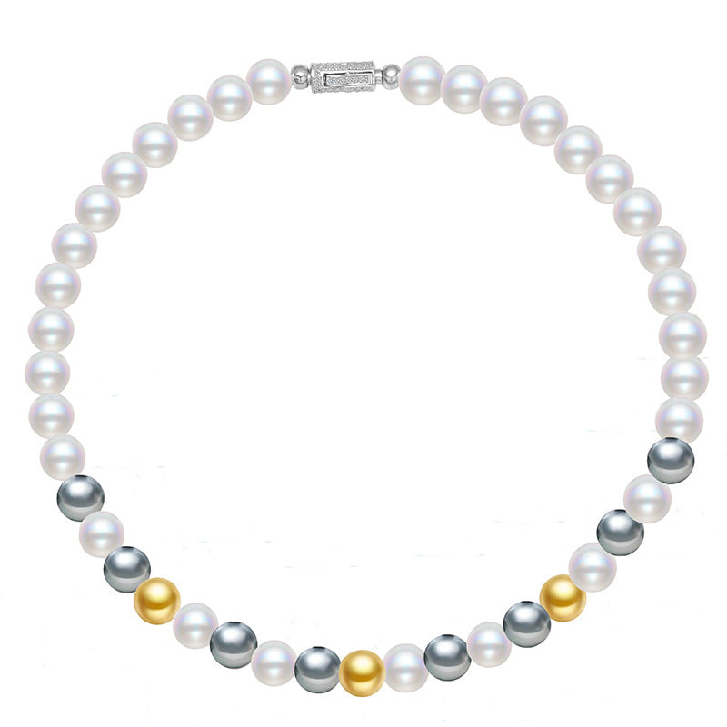 Gemischte Farbschale Perlen Leichte Luxusschnalle Perlen Halskette 925 Sterling Silber Nische Advanced Lock