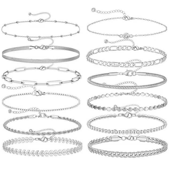 14K Gold Plated Women's Herringbone Chain Bracelet Set