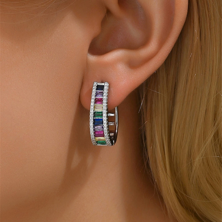 Mote fargerike zirkongeometriske øreringer for kvinner