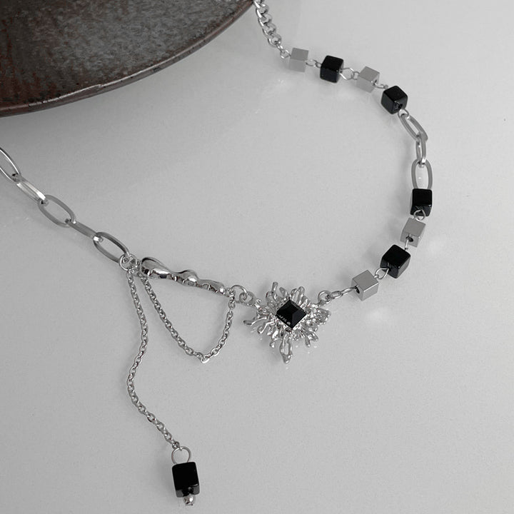 Sweet Cool Ins Hip Hop Black Block Stitching Necklace