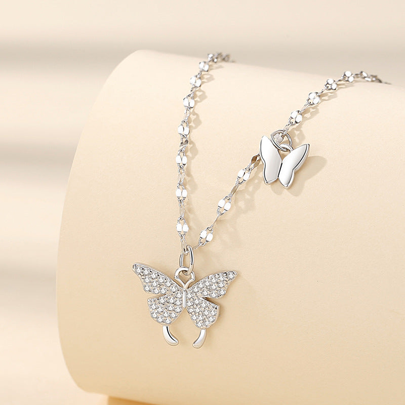 Чистое серебро 999 бабочка стерлингового серебряного ожерелья доступный стиль роскошной моды