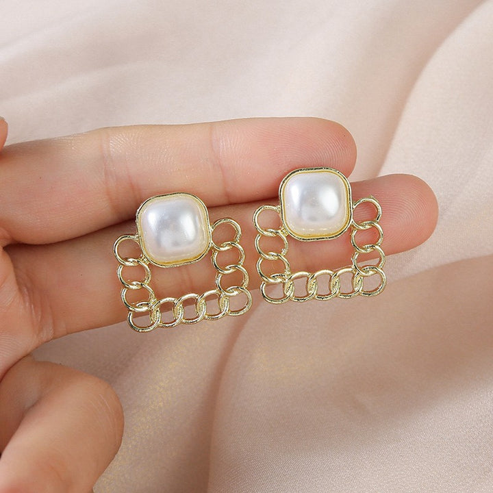 Modekette Geometrische quadratische Ohrstollen Perle Vintage