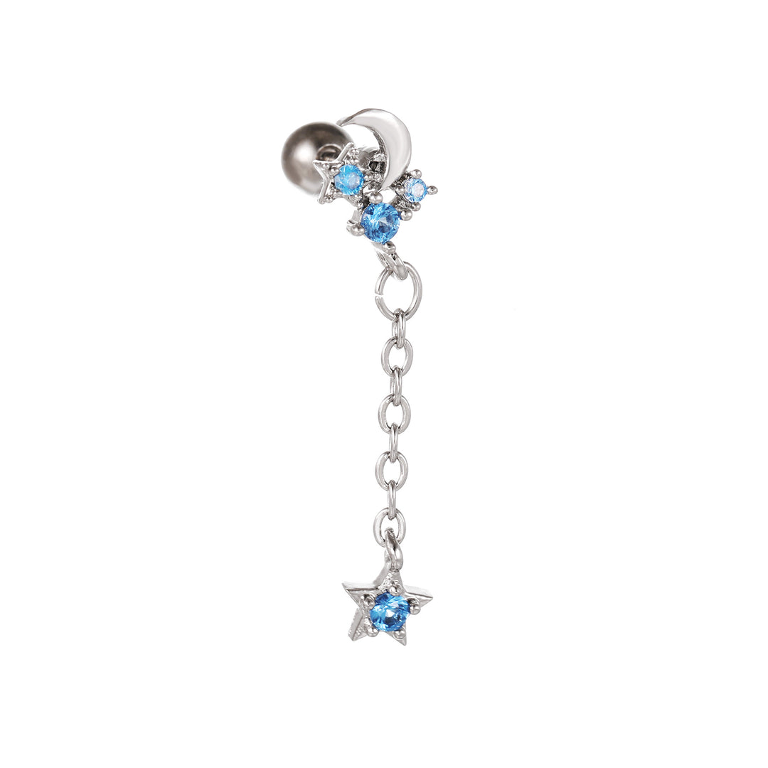 Bijoux de mode Piercing Star Moon Cubic Zirconia Pendre en acier inoxydable Cartilage d'oreille Chaîne d'oreille Boucle d'oreille