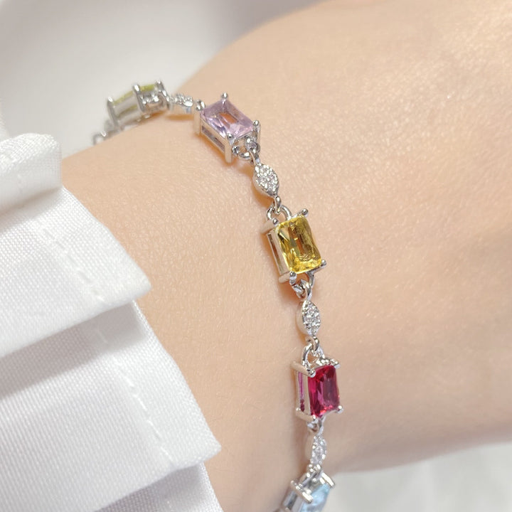 Crystal Element Colored Gems Bracelet Female 18k Platinum Plated