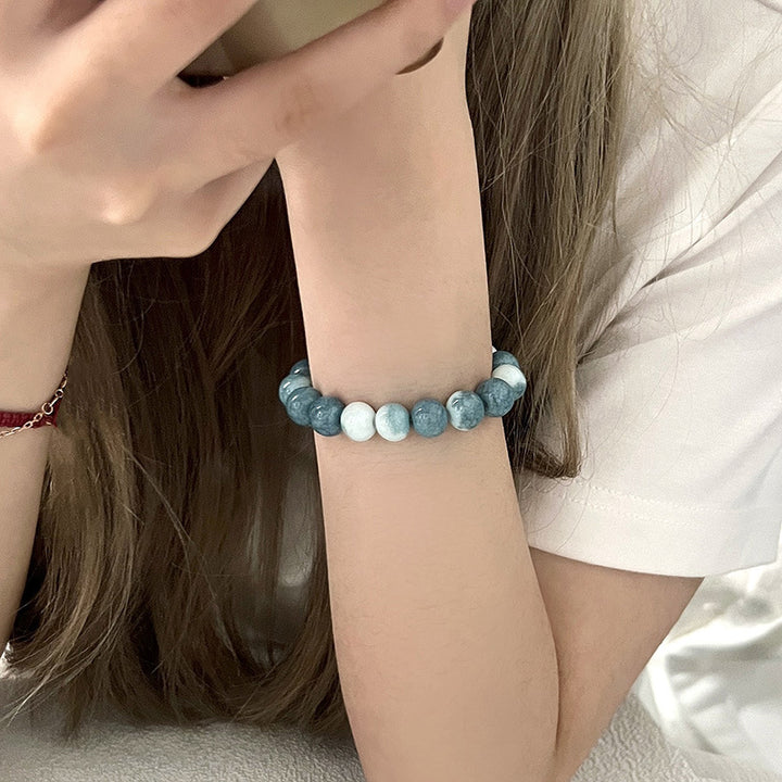 Bracelet Women's Trendy Natural White Turquoise Blue Beaded