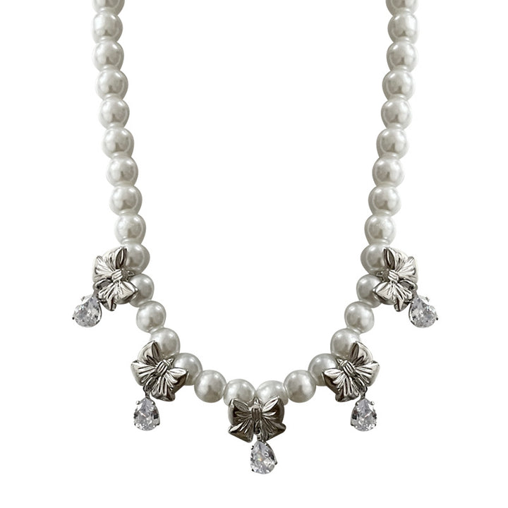 Bow Pearl Zircon Necklace