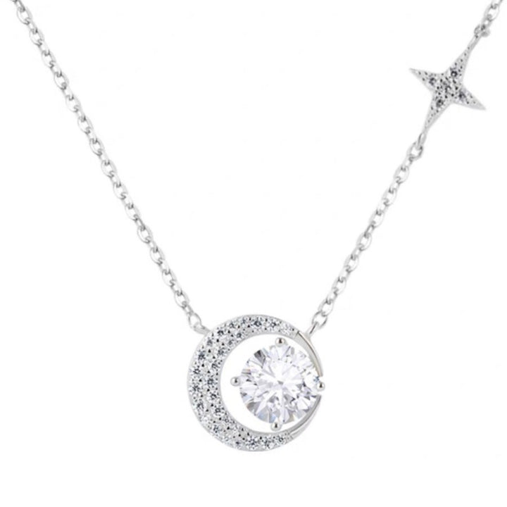 S925 Sterling Silver Star Moon Necklace Women's Necklace Light Luxury Minority Clavicle Chain