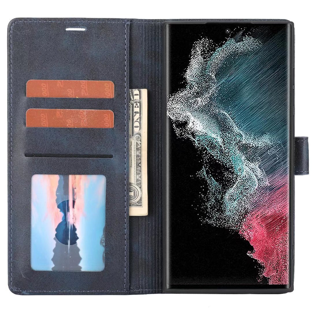 Business Pure Color Phone Flip Card Slot Holder Leather Case