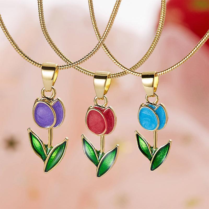 Romantic Flower Tulip Fashion Drop Oil Necklace Bracelet