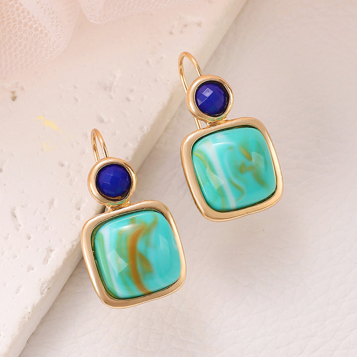 Eenvoudige geometrische vierkante turquoise oorbellen voor vrouwen