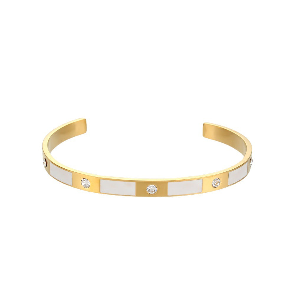 Bracelet d'ouverture du zircon rectangle simple en acier inoxydable simple