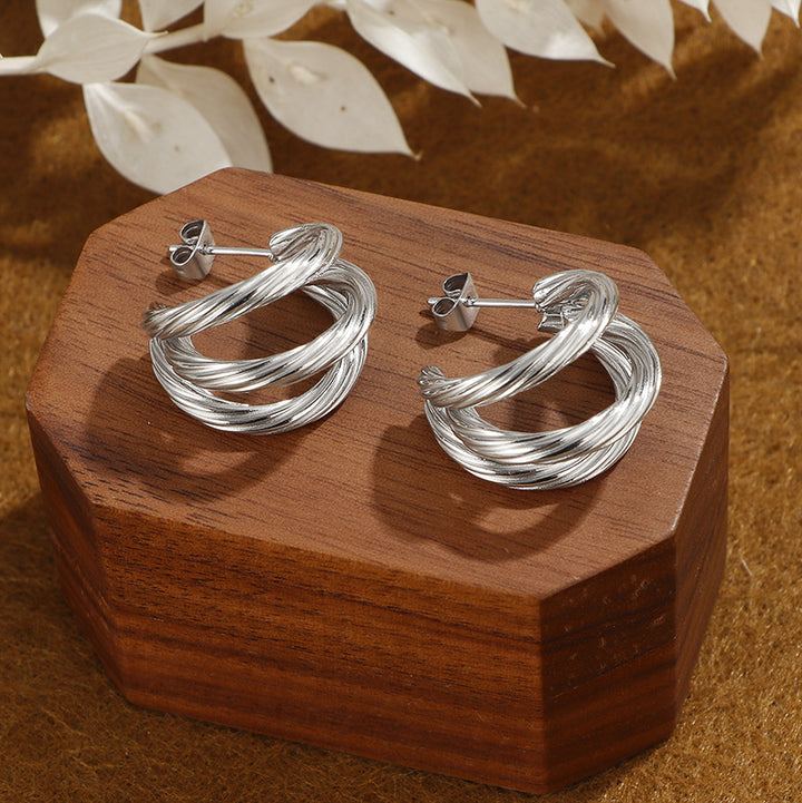 Pendientes de tres anillos de moda Titanium Steel sin desventaja Vintage