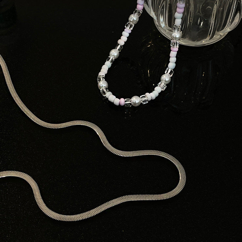 Colier cu lanț de oase de șarpe colorate pentru femei