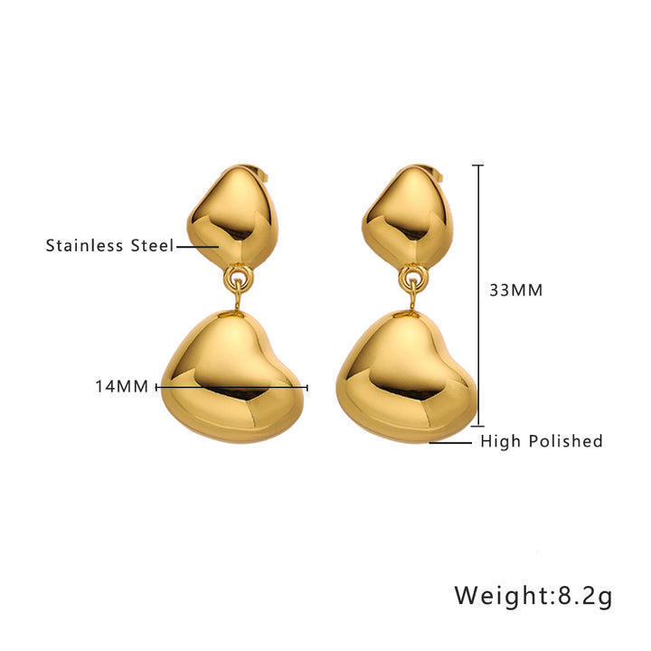 Stainless Steel Exaggerated Geometry Stud Earrings Love Heart