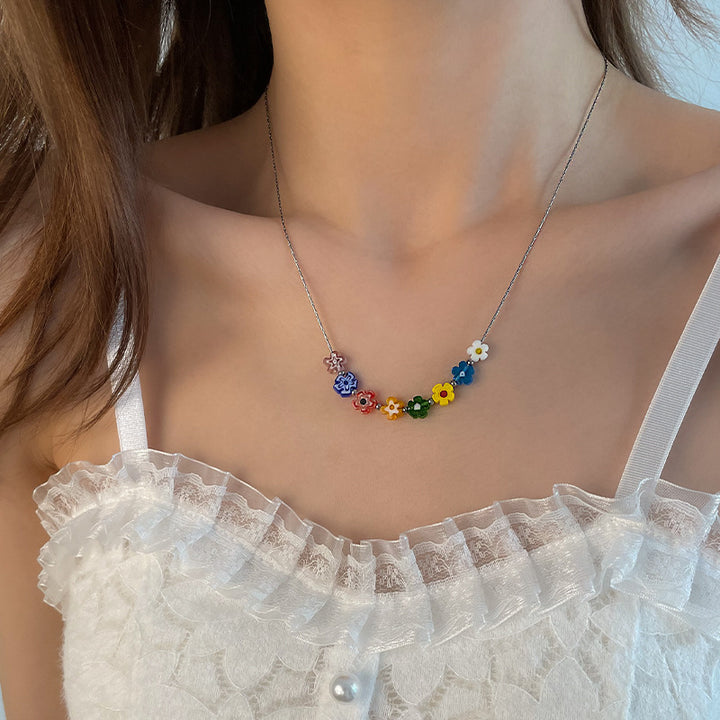 Collar de flores de vidrio ajustable de mujeres