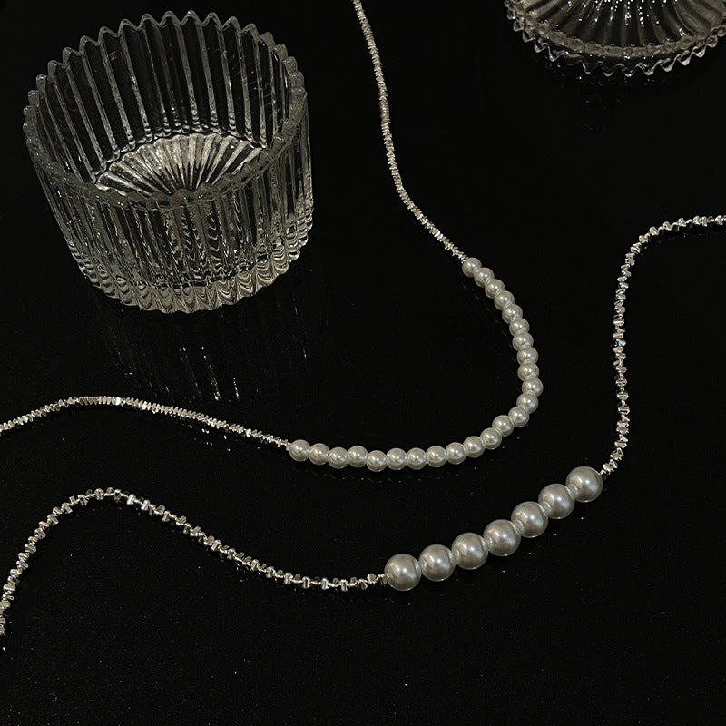 Kleine Stücke Silber Perlennähte Perlenkette