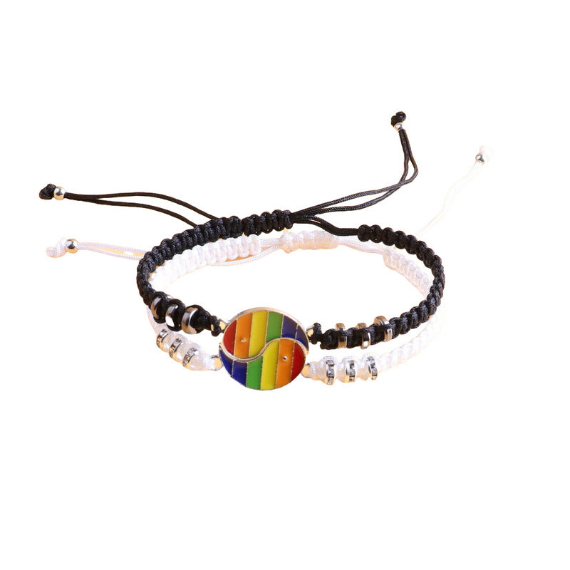 Brazalete de chismes de rompecabezas de color arcoiris yin y yang