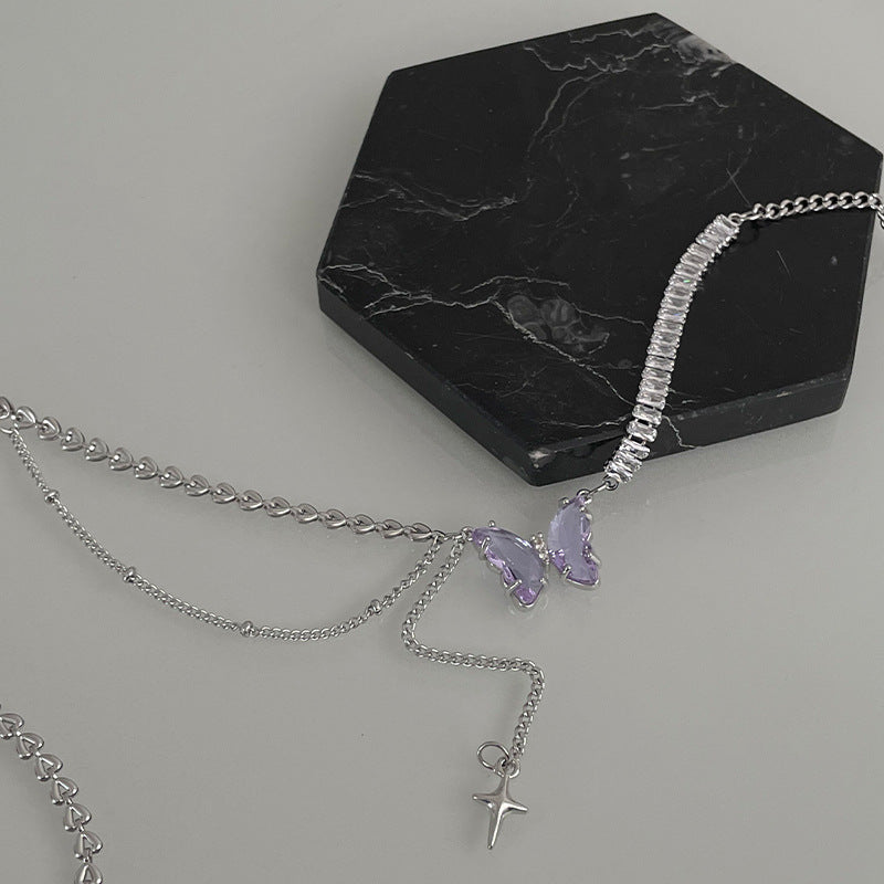 Purple Butterfly Love Chain Zircon Necklace