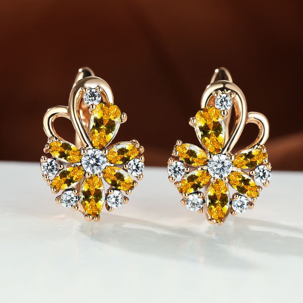 Rose Ring Colorful Flower Drop-shaped Zircon Earrings